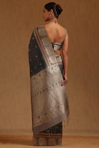 Soch Womens Grey Tussar Zari Woven Saree