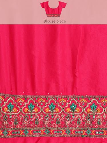 MOHEY Women's Cream Art Silk Embroidered|Stone Work|Sequin Work Saree (Cream)