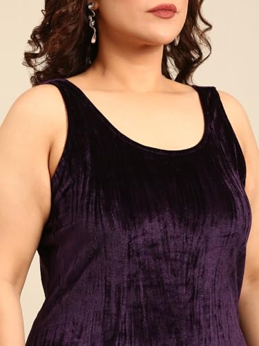 The Pink Moon Women's Plus Pleated Velvet Bodycon Dress (DRS_BC_PURVLVT 5XL) Purple