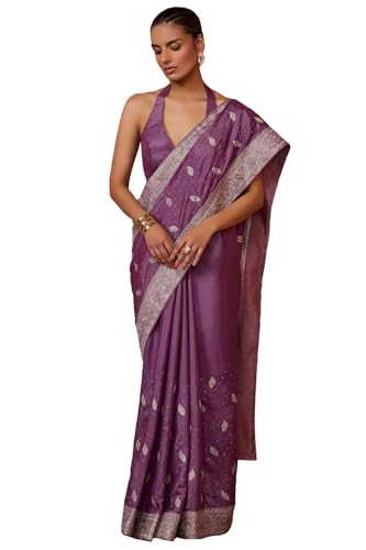 Soch Womens Purple Fendy Georgette Embroidered Saree