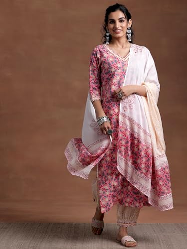 Libas Womens Printed Cotton Straight Kurta With Salwar and Dupatta