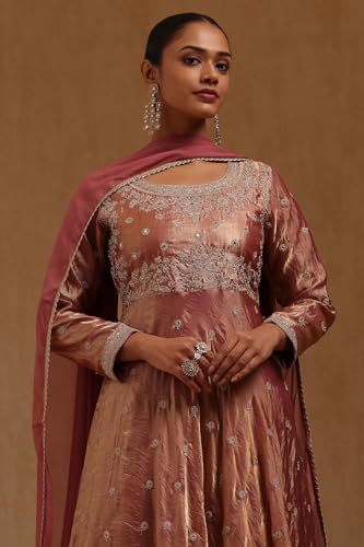 Soch Womens Onion Pink Fendi Embroidered Suit Set With Mirror And Pearl