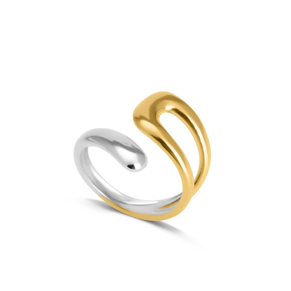 PALMONAS Twisted Silver Gold Tone Ring for Womens - Waterproof & Anti-Tarnish