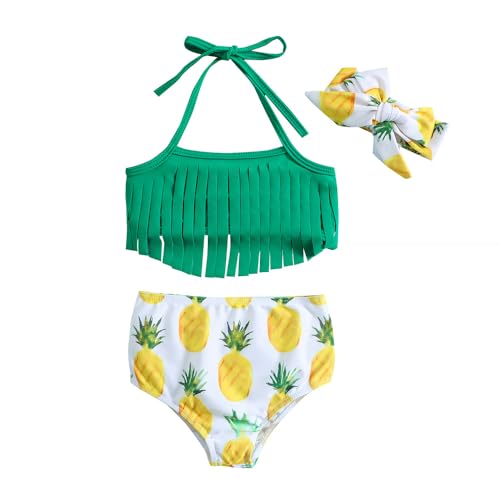 Baby Bucket Girls Stylish Two-Piece Swimsuit| Baby Girl Bikini Swimsuit with Headband - (12 Months-18 Months) - Green
