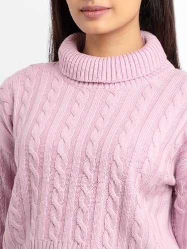 Status Quo Women’s Cable Knit Turtle Neck Sweater | Warm Winter Pullover | Soft Acrylic Knitwear | Regular Fit | Stylish & Cozy