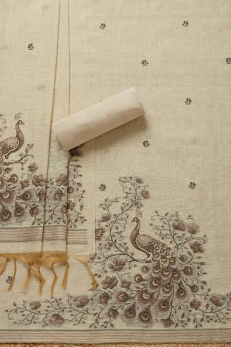 Soch Womens Beige Chanderi Woven Design Unstitch Dress Material