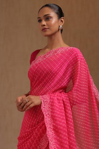 Soch Womens Pink Georgette Leheriya Print Saree