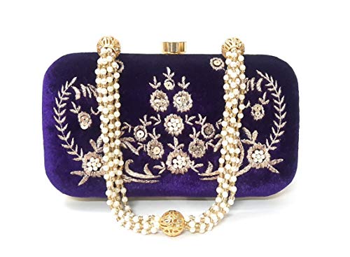 DUCHESS Women's Box Clutch with Pearl Handle-Bridal Ethnic Traditional Casual Purse/Clutch/Handbag (4 x 7 x 2 inch)