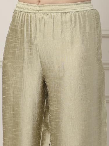 BIBA Women Green Poly Viscose Straight Suit Set_34