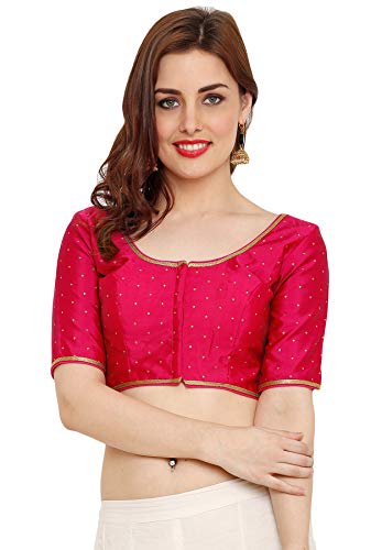 SALWAR STUDIO S Women's Pink Dupion Silk Readymade Padded Saree Blouse(SSB2125_Pink_36)