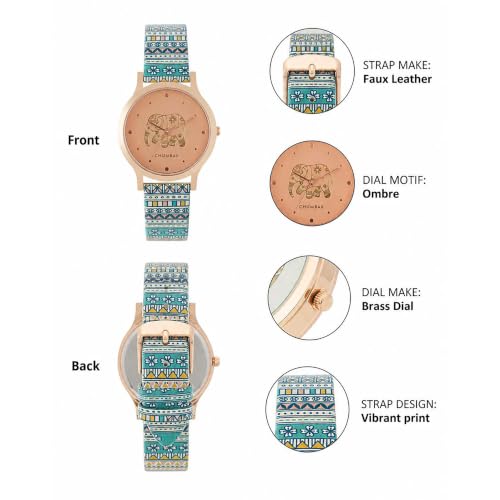 TEAL BY CHUMBAK Maroon Analog Watch for Women | Carnival Elephant Collection | Printed Vegan Leather Strap | Stylish Gift for Girls & Ladies | Casual & Work