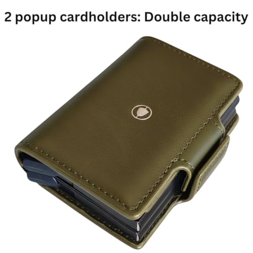Bracevor Leather Wallet with Dual Popup Cardholders for Men Women - Dark Olive | 15-20 Cards | RFID Blocking| Magnetic Closure