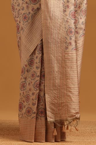 Soch Womens Olive Tussar Botanical Saree With Thread Work