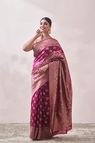 MOHEY Saree for Women, All Over Boota, Bordered Saree with Blouse Piece, Weave Art Silk Sari (Wine)