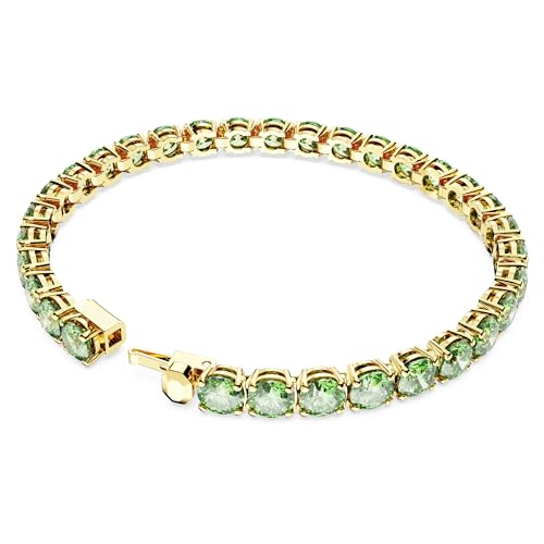 Swarovski Matrix Tennis bracelet, Round cut, Green, Gold-tone plated