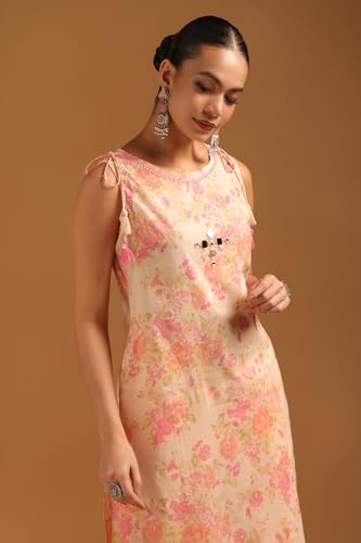 Soch Womens Peach Cotton Floral Co-Ords Set With Mirror Work