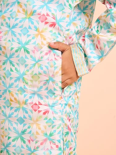 Manyavar Boys Satin Floral Jaal Printed Kurta Pyjama Set (Light Mid Green,2-3Y)