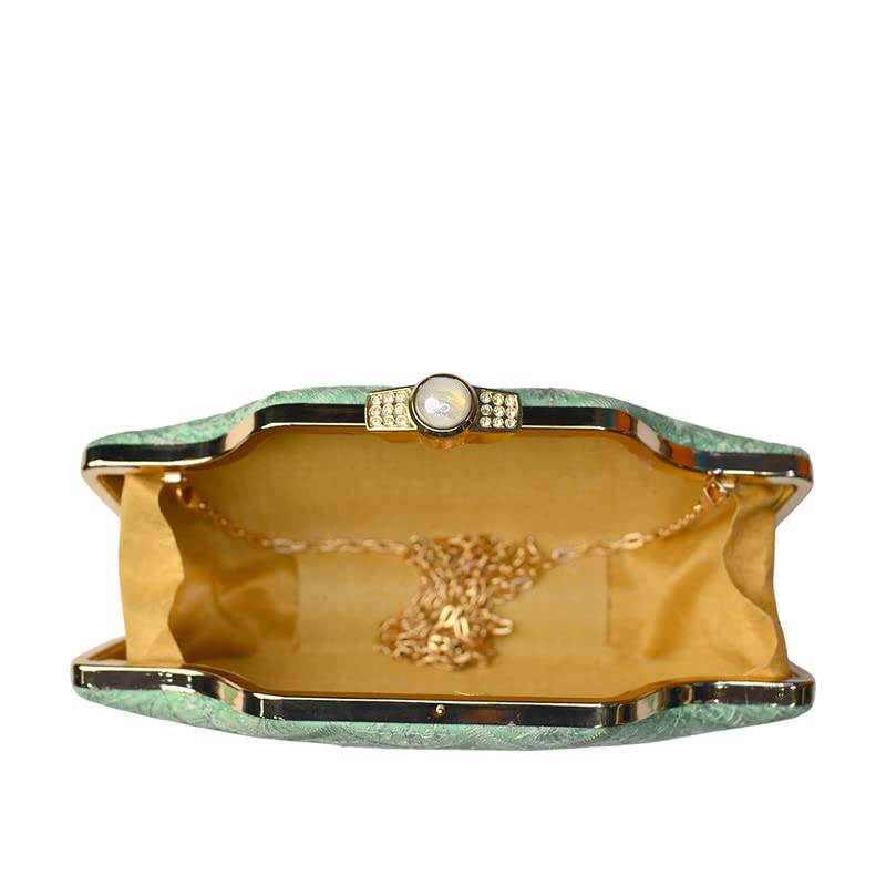 Artklim Pastel Green Boat Shaped Clutch With Sequines