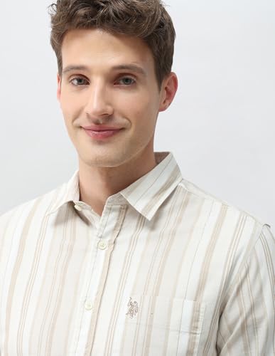 U.S. Polo Assn. Denim Co. Men's Vertical Striped Regular Fit Shirt (UDSHT2238_Khaki_39)