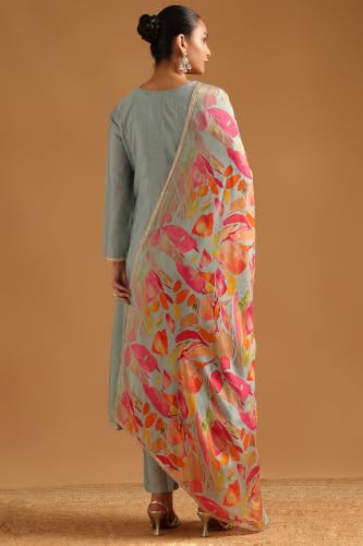 Soch Womens Powder Blue Foil Printed Salwar Suit With Dori Embroidery & Sequin