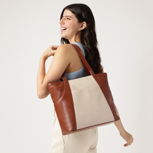 Fastrack Twintone Tote | Beige & Tan Women’S Handbag | Spacious Tote with Zipper Closure & Multiple Utility Pockets | 14" Laptop Compatible
