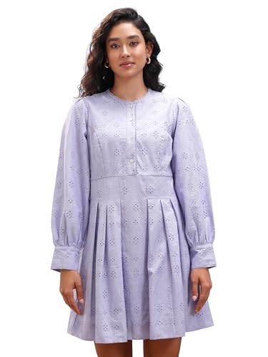 Vishudh Women Long Sleeve Round Neck Dress VVa1000084 Purple M