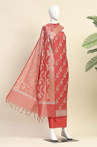 BIBA Women Red Chanderi Unstitched Suit Set_FREE SIZE