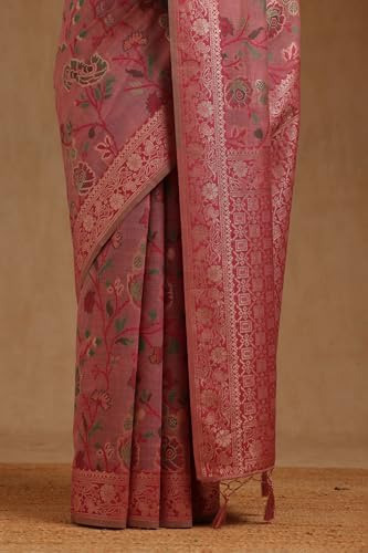 Soch Womens Blush Pink Chanderi Floral Zari Woven Saree