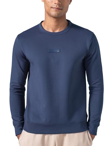 DAMENSCH Regular Fit Matt Solid Premium Microfibre Elastane Sweatshirt Dyes Soft Inner Fleece Fabric for Softer Feel, Comfortable Casual Wear Sweatshirt for Men - Nightfall Blue - 2XL