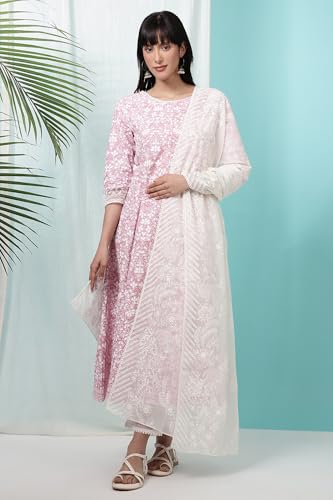 W for Woman White Floral Printed Organza Dupatta