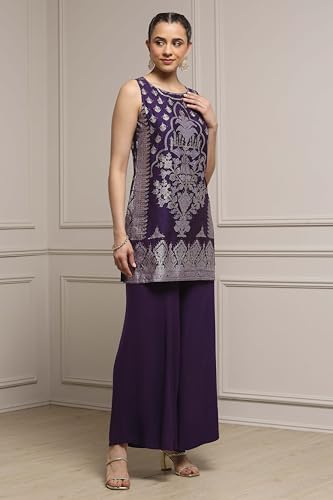 Biba Women Purple Viscose Blend Straight Printed Kurta Pants Set_30
