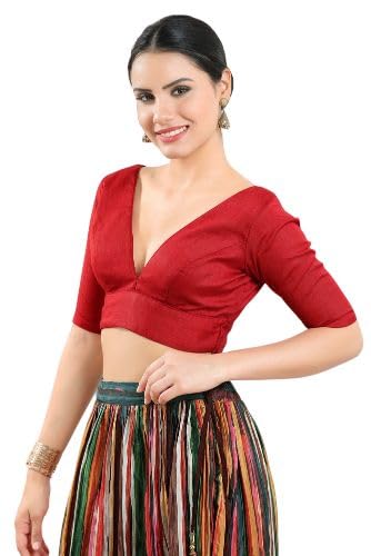 SALWAR STUDIO-RED Silk Solid Readymade Blouse S-VF-0138-RED