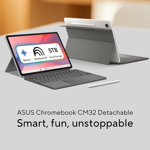ASUS Chromebook CM32 Detachable (2026),Smartchoice,MediaTek Kompanio 540 Processor,8GB RAM,128GB SSD,Touchscreen,12.1"(30.7 cm),Chrome OS,Cloud Titanium,0.64 Kg,CM3206DM4A-TR0119,Thin & Light Laptop
