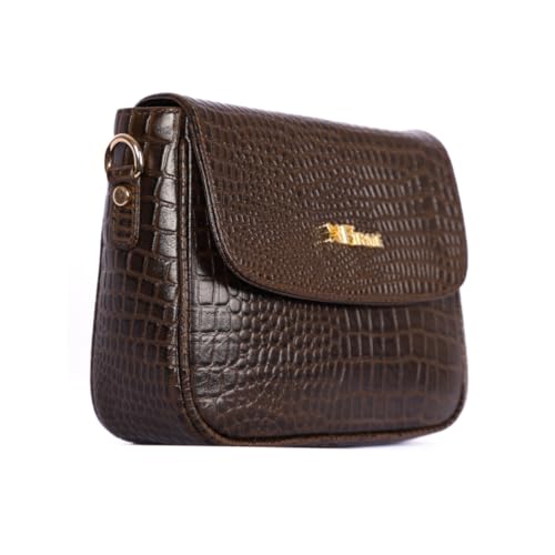 Firme Croco Women's Leather Sling Bag | Sling Bag for Women | Lightweight | Black (M Green)