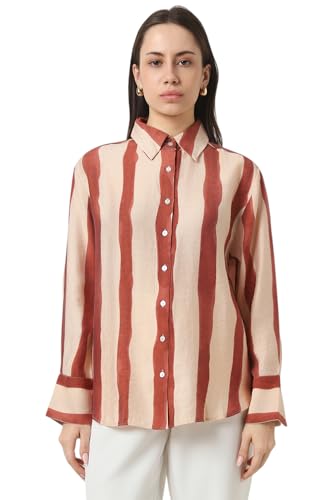 Van Heusen Women Beige Stripe Long Sleeves Casual Shirt