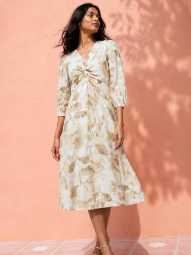 Max Women Printed Midi Dress(White_L)