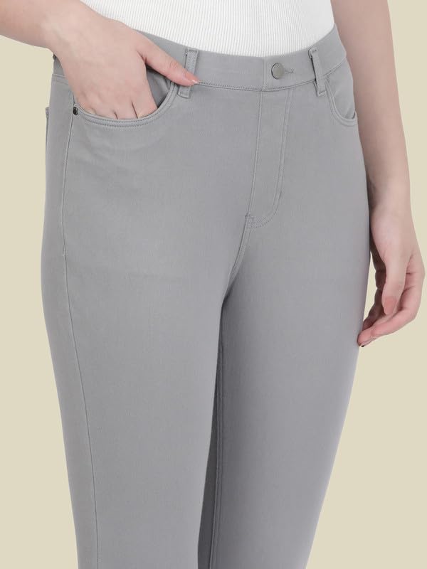 GO COLORS Soft Cotton Blend Jeggings Ankle Length for Women| Breathable, Mid Rise, Ebony Grey