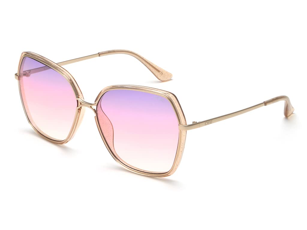 IDEE 100% UV protected sunglasses for Women | Size- Large | Shape- Butterfly | Model- IDS2767C2SG (Shiny Light Gold-Shiny Crystal Light Brown With Glitter)