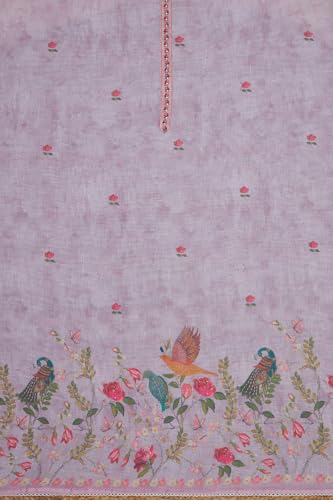 Soch Womens Lavender Linen Botanical Print Unstitch Dress Material With Sequins