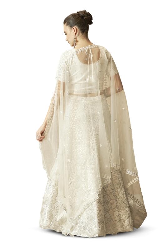 Soch Womens White Net Embroidered Unstitched Lehenga Set with Sequin Embellishments