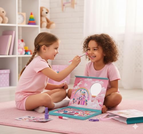 Big Size Kids Washable Makeup Kit Fold-Out Makeup Palette with Mirror Non-Toxic & Safety Tested Pretend Cosmetic Toy Set for Girls Washable Play Makeup Gift for Kids