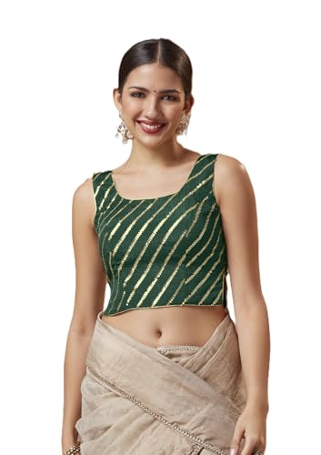 SALWAR STUDIO Green Georgette Sleeveless Readymade Blouse