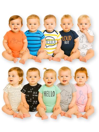 TuddyBuddy 100% Cotton Half Sleeves Romper/Bodysuit for Baby Boys (Pack of 10 Pcs HS, 3-6 Months, Multicolor)