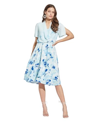 Latin Quarters Women Blue V-Neck Half Sleeves Tie Dye Knee Length A-Line Dress for Casual Wear_XL