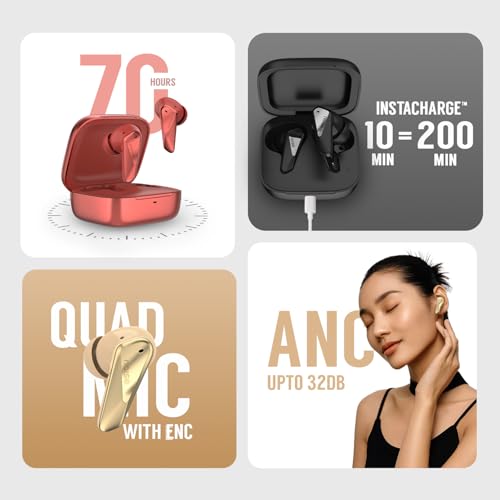 Noise Buds N2 Pro Truly Wireless Earbuds with ANC (Up to 32dB), 70H Playtime, Dual Pairing, InstaCharge (10 Min = 200 Min), Bluetooth v6.0, Metallic Finish – Arctic Blue