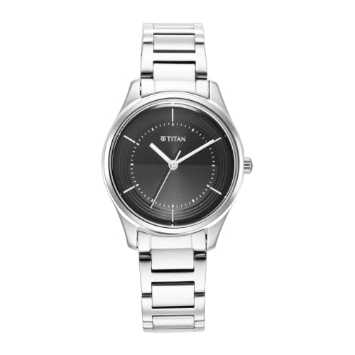 Titan Plain 3 Hands Work Wear Black Round Dial Steel Colour Stainless Steel Strap Womens Watch - NR2639SM03