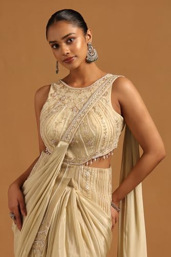 Soch Womens Beige Net Ready to Wear Saree
