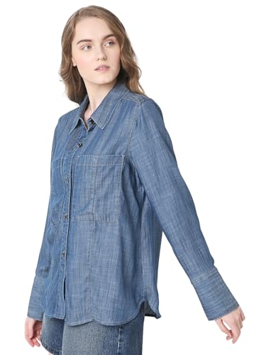 VERO MODA Women Regular Fit Dark Blue Shirt