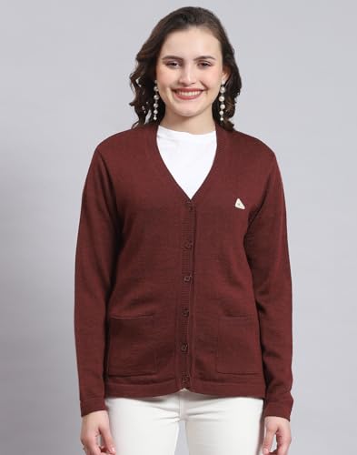 Monte Carlo Womens Pure Wool Solid Sweater (1230714Vn-2447-38, Wine Mel, L)