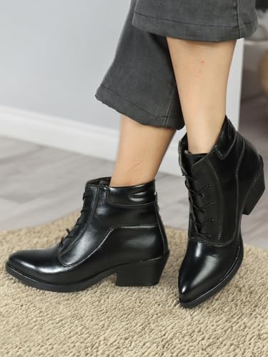 ELLE Women's Fashionable Lace-Up Boots Colour-Black, Size-UK 4